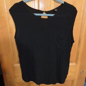 MANGO MNG SUIT Top black short sleeve tshirt sleeveless muscle tank pocket crew